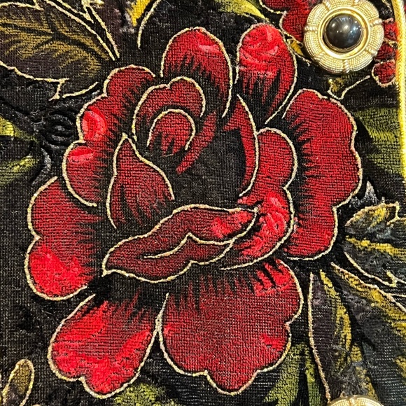 VINTAGE 80s velvet rose waistcoat bodice jacket blazer Victorian gothic floral - Picture 7 of 15